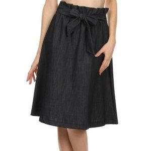 BLVD Denim High Waisted A Line Midi Skirt